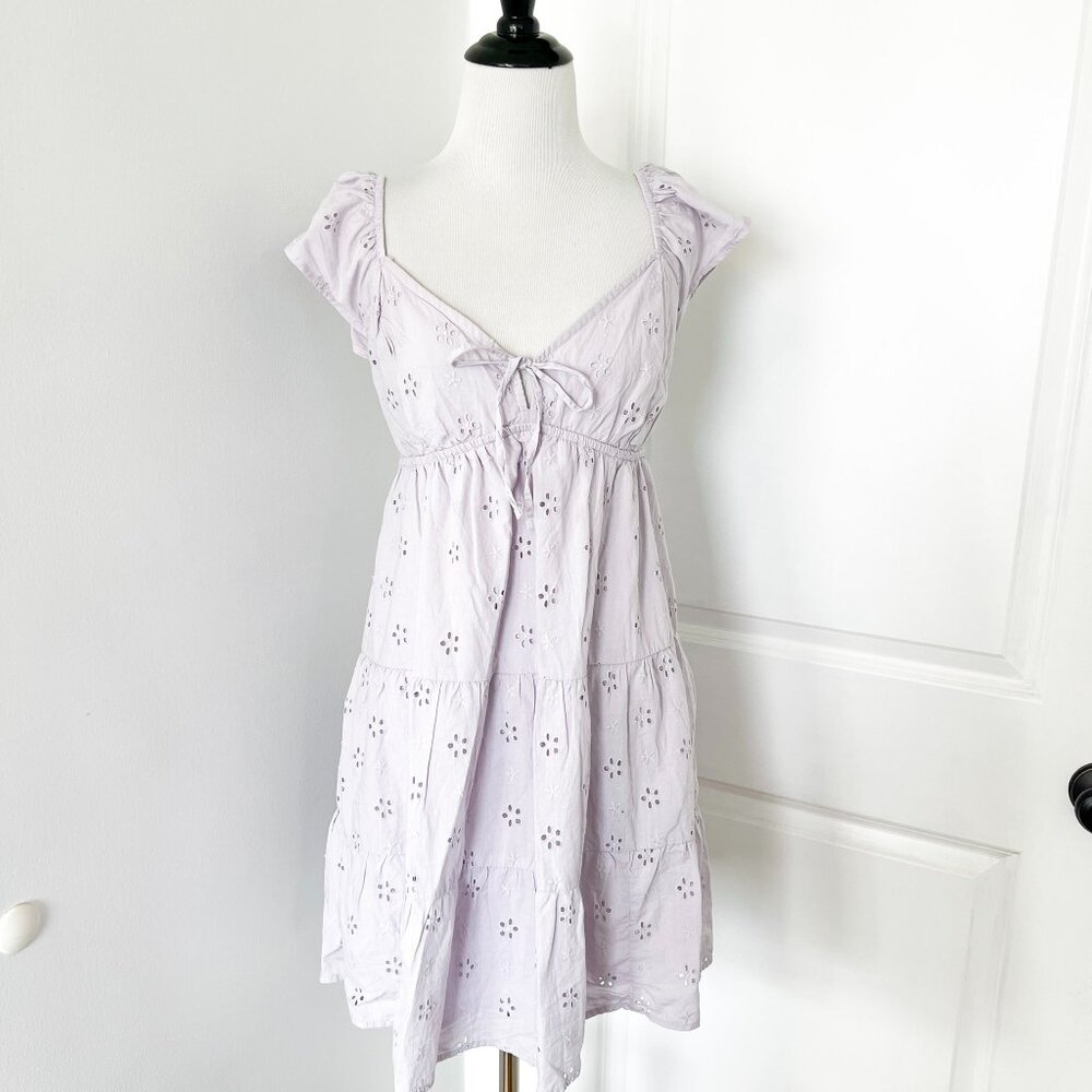 Hollister Pastel Lavender Eyelet Mini Babydoll Dress - Picture 2 of 6